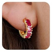 Viromy July Birthstone Earrings,Sparking Cubic Zirconia Gold Hoop Earrings for Women Dainty 14K Gold Huggie Hoop Lightweight Hypoallergenic Jewellery