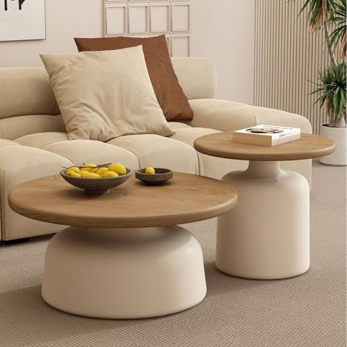 Rivorne Couchtisch Rund 2er Set, Cremefarbener Unregelmäßiger Couchtisch, Minimalistisches Design, Robust und Einfach Zu Montieren, für Wohnzimmer Schlafzimmer(Black)
