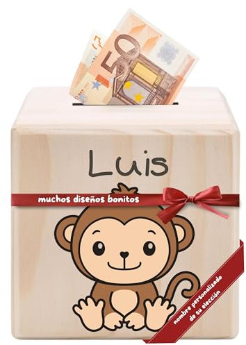 DEschenk Spardose personalisiert aus Holz – Spardose Kinder personalisiert, Sparschwein Baby als Geschenkidee, perfekte Kinderzimmer Dekoration für Jungen und Mädchen (AFFE)