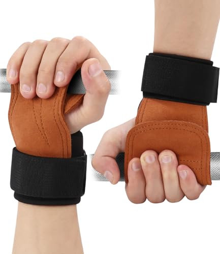 Sangle de Tirage Musculation, Sangle Musculation avec Protège-Poignet Rembourré de 5 mm, Sangle Poignet Musculation, pour Poignet Musculation, Traction Musculation, Musculation Homme, Femmes - Brun