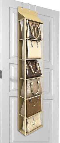 Lirex Geldbörsen-Organizer, 6 Taschen Handtaschen-Organizer mit Reißverschluss zum Aufhängen, für Schals, Hüte und Leggings, 30 x 12.8 x 131 cm, Hellkaffee