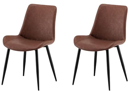 Garvishk Garvis Esszimmerstühle 2er Set Polsterstühle mit Sitzkissen künstlicher Stoff Küchenstuhl Wohnzimmerstuhl Schminktisch Stuhl ergonomischer Stuhl (Braun)