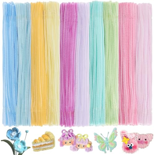 500 Stück Pfeifenreiniger Blumen Set,30 cm lang 8 mm dick(10 Pastellfarben) | Pipe Cleaner Flower,Pfeifenputzer Bunt zum Basteln,für DIY,Party,Festlich,Dekoration,Kreativ Geschenke,Kinder,Erwachsene