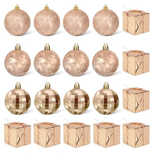 Weihnachtskugeln 20 Stück, Christbaumkugeln Glänzende, Weihnachtsbaumschmuck Kunststoff, Hängende Ornamente für Weihnachtsfeier Hochzeit Party (Champagner)
