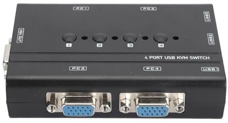 BAFOVY USB VGA KVM Switch 4 Port, Controls 4 Computers with 1 Display and 3 USB Ports, Plug and Play, Ideal for Home and Office Use