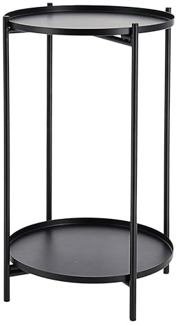 Cepewa Beistelltisch 'Double' schwarz | Eisen 28x48cm 2 Ablagen | Metallgestell rund Industriedesign | Tisch Couchtisch für Wohnzimmertisch (schwarz)