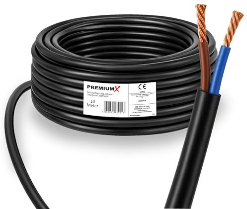 PremiumX H05VV-F - Cable flexible de PVC para conexiones eléctricas en interiores, 2 x 0,5 mm², 10 metros