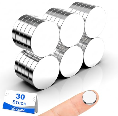 Delaga 30 Stück Magnete, 20x2mm Kleine Magnete 3D Druck | Kleine Magnete für Magnettafel, Werkstatt, Maschinenbau, Metallverarbeitung und Industrie