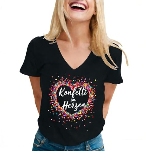 Konfetti im Herzen T-Shirt Damen Rundkragen Kurze Ärmel Konfetti Kostüm Casual und Karneval Karneval Kostüm Damen