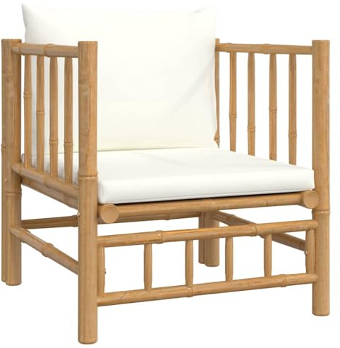 HETFTJN Fauteuil de jardin en bambou - 63 x 69 x 65 cm - Blanc crème - Design moderne - Robuste - Pour balcon, terrasse, jardin, extérieur, salon