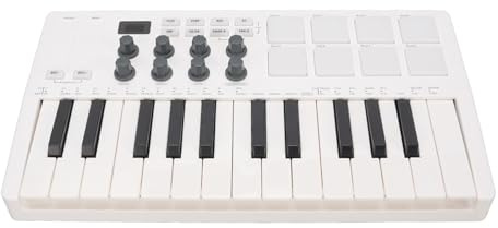 Asixxsix 25-Tasten-MIDI-Keyboard-Controller, mit 8 RGB-hintergrundbeleuchteten, Kraftempfindlichen Drum-Pads, 8 Knöpfen und 2 Kapazitiven Touch-Strips für Musikproduktion, Studio-Making,