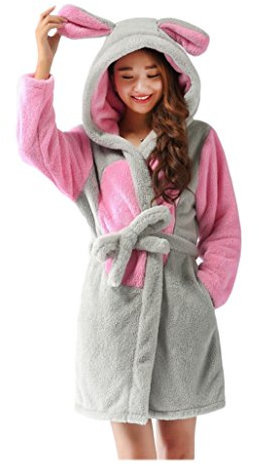 CuteOn Unisex Couple Womens Mens Cartoon Animal Coral Fleece Hooded Wrap Dressing Gown Housecoat Bathrobe Cosplay Mouse Medium