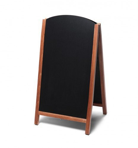 Kundenstopper Holz mit Kreidetafel | beidseitig mit abgerundetem Top, teakfarben, 68x120 cm | Kundenstopper Werbeaufsteller Werbeständer Tafel Kreide Restaurant Bistro Cafe Gastronomie