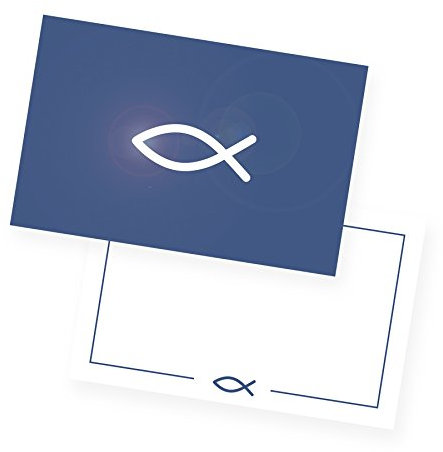 itenga 12x Karte FISCH DIN A6 quer Einladungskarten Postkarten Dankeskarten Kommunion Taufe A6 Danksagung (blau)