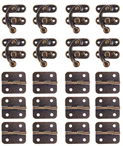 INCREWAY 90 Conjuntos 27 * 32mm Candado Gancho con 27 * 29mm Mini Bisagras, Bisagras Retro Plegables Muebles de Hierro con Pestillo Derecho Gancho