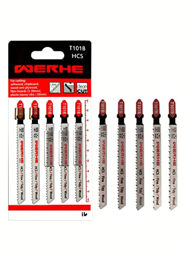WERHE ® Profi – 5 x Holz Stichsägeblätt – C 100mm T101B Fein – Schnelles Schneiden dicker Schichten – Kompatibel mit Bosch, Metabo, Milwaukee, Makita Stichsägen