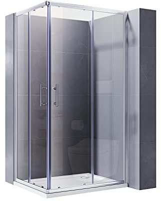 ELEGANT 1000 x 900mm Square Corner Entry Shower Enclosure with Sliding Reversible Shower Door for Bathroom Enclosure Cubicle