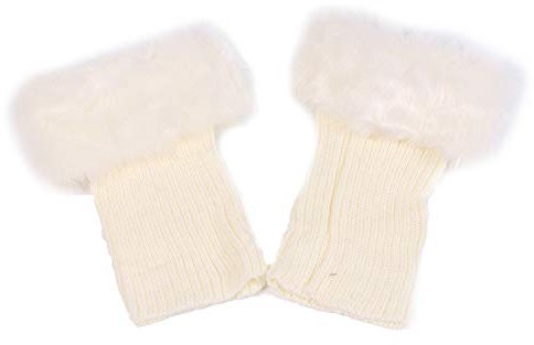 MoreChioce Kunstpelz Beinwärmer,Damen Stricken Stulpen Socken Frauen Kurzer Boot Abdeckung Wärm Kunstfell Beinstulpen,Weiß