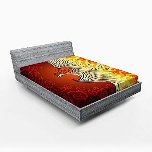 ABAKUHAUS Orange Spannbetttuch, Phoenix-Vogel in Flammen, Soft Dekorativer Stoff Bettwäsche Rund-um Elastischer Gummizug, 140 x 200 cm, Orange Gelb