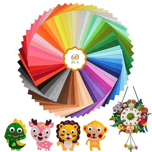 FOROREH 60 Farben Filzstoff,15 * 15cm Bastelfilz Farbig Filz Blätter, Polyester Felt Fabric Filzplatten zum DIY Handwerk Nähen Vliesstoff Stoff Filzplatten Handwerk für Kinder