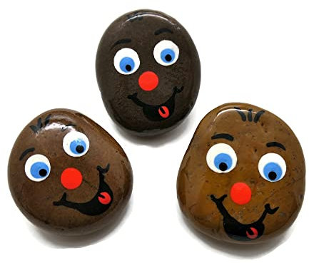 Andys Steinwelt® Schmunzelsteine „ELA“ [Handbemalt!] Glücksbringer für Schule & Einschulung, Schmunzelstein mit Gesicht & Spruch (3er-, 5er- oder 10er-Set)