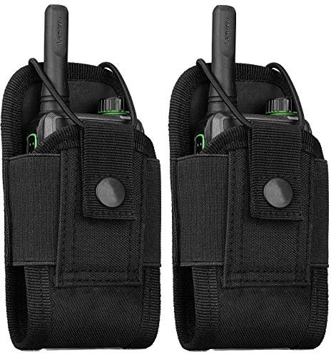 Kyrio Molle Radio Holder Walkie Talkie Pouch Case for Duty Belt Radio Holster Tactical Hunting Intercom Bag Interphone Pouch (Black - 2 Pack)
