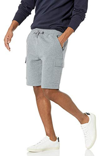 Amazon Essentials Pantaloncini cargo in pile Uomo, Grigio Chiaro Puntinato, XXL