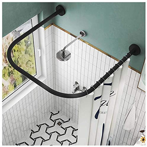 YTREDF Duschvorhangstange U Form Winkelstange Gebogene Bad-Vorhangstange, U Form Edelstahl Duschvorhang Stangen, für Badezimmer, Montage Gegen die Wand Black-(80 × 80 x 80cm)