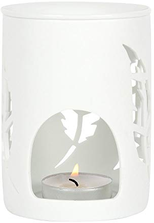 Dashing White Ceramic Feather Cut Out Oil Burner - 12cm x 9cm (1 Pc.) - Luxurious Design, Premium Material, Aromatherapy Accessory - Ideal for Home & Office Decor
