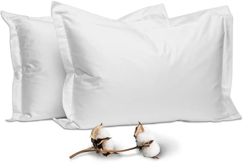 Pizuna 400 Fadenzahl Baumwolle Oxford Kissenbezug 50 X 75 Weiß, 2-teilig 100% langstapelige Baumwolle weiche Mako-Satin weben luxuriös Kissenbezug mit 5cm Rahmen und 20cm Klappe
