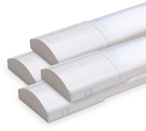 HOFTRONIC - 4er Pack LED Lichtleisten 60cm 18W LED Röhrenlampe Komplett 6500K Kaltweiß 2520lm Super Hell 30000h Leuchte Dachboden 600x74x25mm (LxBxH) Kellerlampe garagenbeleuchtung - IP20
