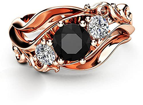 Hexenring Einzigartiger schwarzer Stein Zinkenfassung Twist Band Design Rose Gold Farbe Frauen Engagement Fingerringe