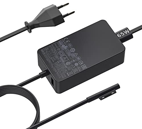 SUPERNIGHT 65W Ladegerät für Surface Book 1/2 & Pro 3-7/X | Laptop 1-3 & Go 1/2 | 15V 4A Netzteil mit USB-Port (5V 1A) + 2m AC/DC-Kabel