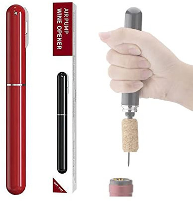 TKSTYLE Mini Air Pump Wine Bottle Opener , Portable Stainless Steel Needle Pen-Shaped Pneumatic Bottle Opener Pin Cork Remover Pneumatic Corkscrew for Kitchen Bar Accessory (Red), 21 × 21 × 20.2CM