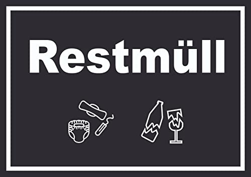 HB-Druck Restmüll Mülltrennung Schild Text Symbol Haushalt waagerecht A6 Rückseite selbstklebend
