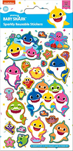 Paper Projects Baby Shark Sparkly Reusable Stickers | Official Licensed Product | Reusable on Non-Porous Surfaces