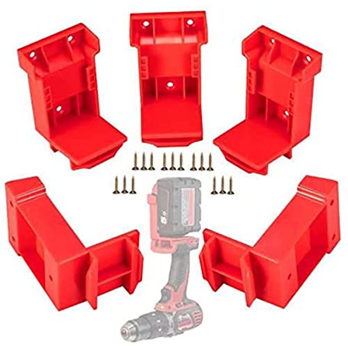 Keyohome 5pcs Tool Holder Plastic Power Tool Battery Dock Holder Heavy Duty Durable Power Tool Hanger with Screws for Dewalt 18/20V Milwaukee M18 18V Power Tool (Gules)