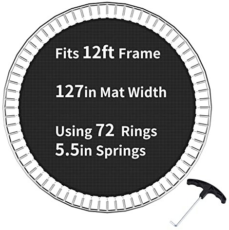 SPORTYOUTH Trampoline Replacement Jumping Mat 12ft, Fits 5.5 Springs 72 V-Hooks 12 Foot Round Trampoline Frames - EXCLUDING Frame & Spring