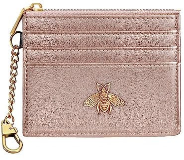 SEAVILIA Kartenhalter, Schlüsselanhänger, Geldbörse für Damen, mit Ausweisfenster, RFID-Münzgeldbörse, Bienengeschenke, schmal, minimalistisch, kleine Geldbörse, Roségold, Minimalistisch