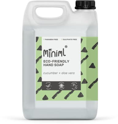 Miniml Hand Soap Wash Liquid 5L Refill - Cucumber & Aloe Vera Infused Eco Friendly Hand, Skin & Body Wash Gel for Soft and Sensitive Skin Care - 100% Vegan & Cruelty Free