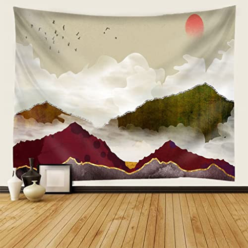 EHOMERY Wandteppich Klein Vintage 3D Wandschmuck Bunt Abstrakte Landschaft Berg Sonne Wandbehang Landschaft XXL Wandtuch Romantisch Wandbehang Deko Groß Schlafzimmer Wanddekoration 37X29 Inches