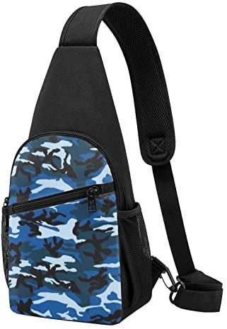 Kleine Sling Rucksäcke Chinesischer Drache Gedruckt Crossbody Schultertasche Brusttasche für Herren, blau camouflage, Einheitsgröße, Wanderrucksack
