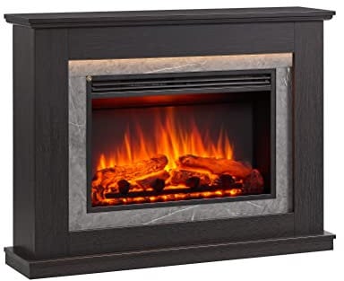BALDERIA Alexios Elektrokamin - Elektrischer Standkamin mit Heizung 1000/2000 W, realistischer 3D-Flammeneffekt, LED-Beleuchtung, Fernbedienung programmierbar, Timer, Thermostat, Dunkelbraun