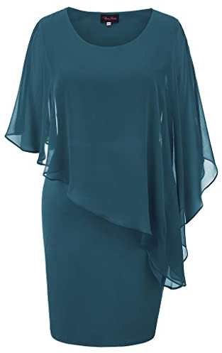 Hanna Nikole Abiballkleid Damen Cape Elegante Partykleid Pfauenblau 50