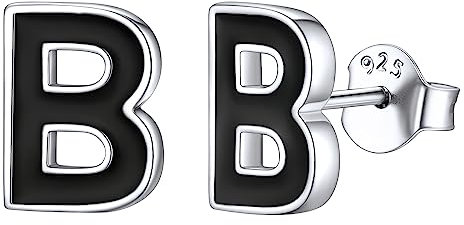 ChicSilver 925 Schwarz Epoxy Buchstabe B Ohrstecker mit Schmuckbox als perfeket Geburtstag Geschenke für Mama