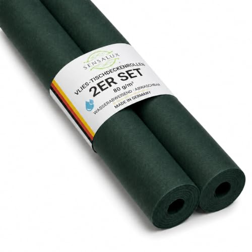 Sensalux Vlies Tischdeckenrolle 2er Set 1,18 x 25 m Grün, 80 g/m² | abwaschbar, wasserabweisend, stoffähnliche Tischdecke Rolle, OEKO-TEX, Party, Catering, Gastro