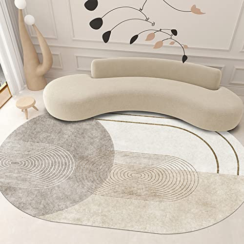 Rug-QJDDUP Tappeti Ovale,Geometric Line Design, light, Oval 80 x 120 cm, Tappeto Salotto Ingresso Cucina Corridoio, Lavabile in lavatrice, Antiscivolo,