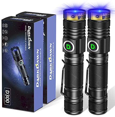 DARKDAWN UV Taschenlampe 365nm Licht USB Wiederaufladbare, Ultraviolett-LED-Schwarzlicht Woodsche Lampe, Mini-Detektor für Haustier Urin, Uran Glas, Bernstein, Harz Härten, Fluoreszierende, 2 Stück