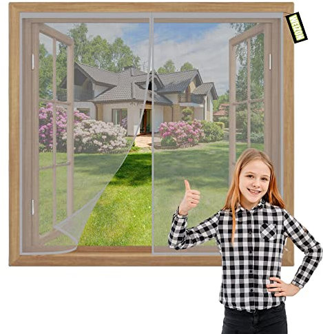 Zanzariera Finestra Magnetica 100x170cm Grigio Zanzariere su Misura Adsorbimento Magnetico Pieghevole Impedendo Insetti di Entrare per Porte Scorrevoli Garage