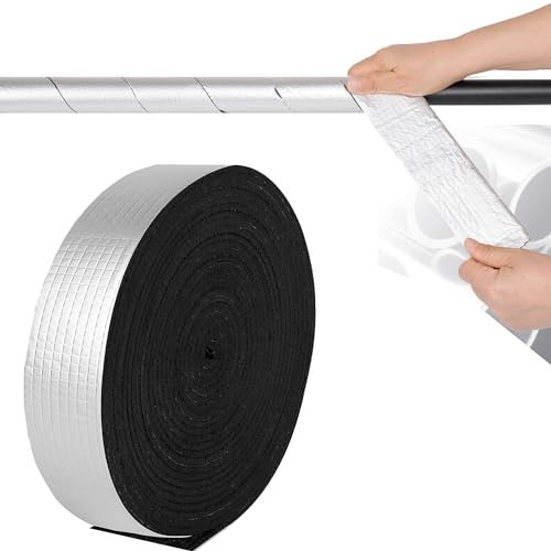 WBCBEC 1 Roll Pipe Insulation Wrap 2.4 Wide X 32.8 Ft Outdoor Foam and Foil Pipe Wrap Insulation Tape Self Adhesive for Winter Freeze Protection Insulation Wrap for Cold Hot Water Pipes